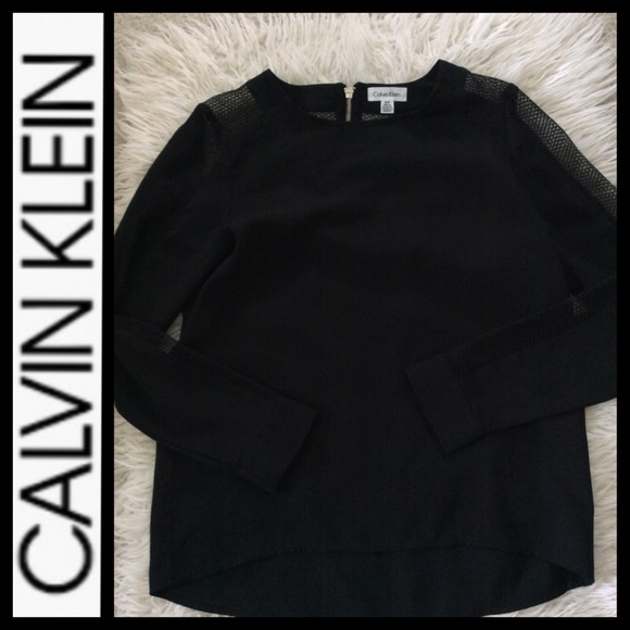 Calvin Klein Mesh Sleeve Black Blouse - Picture 1 of 5